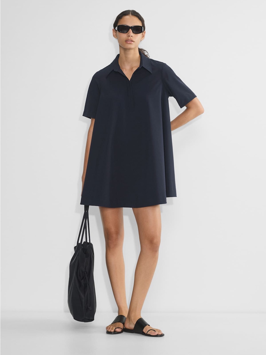 Aritzia Babaton Resolute Navy Short-Sleeve Collared Swing Dress